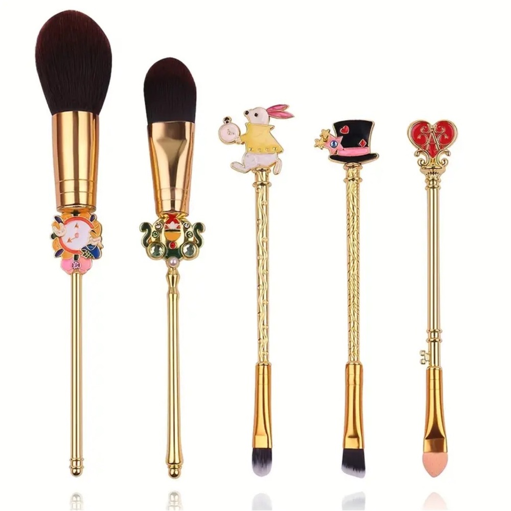 NWOT - 5 pc • Goldtone • Alice in Wonderland • Makeup Brus…